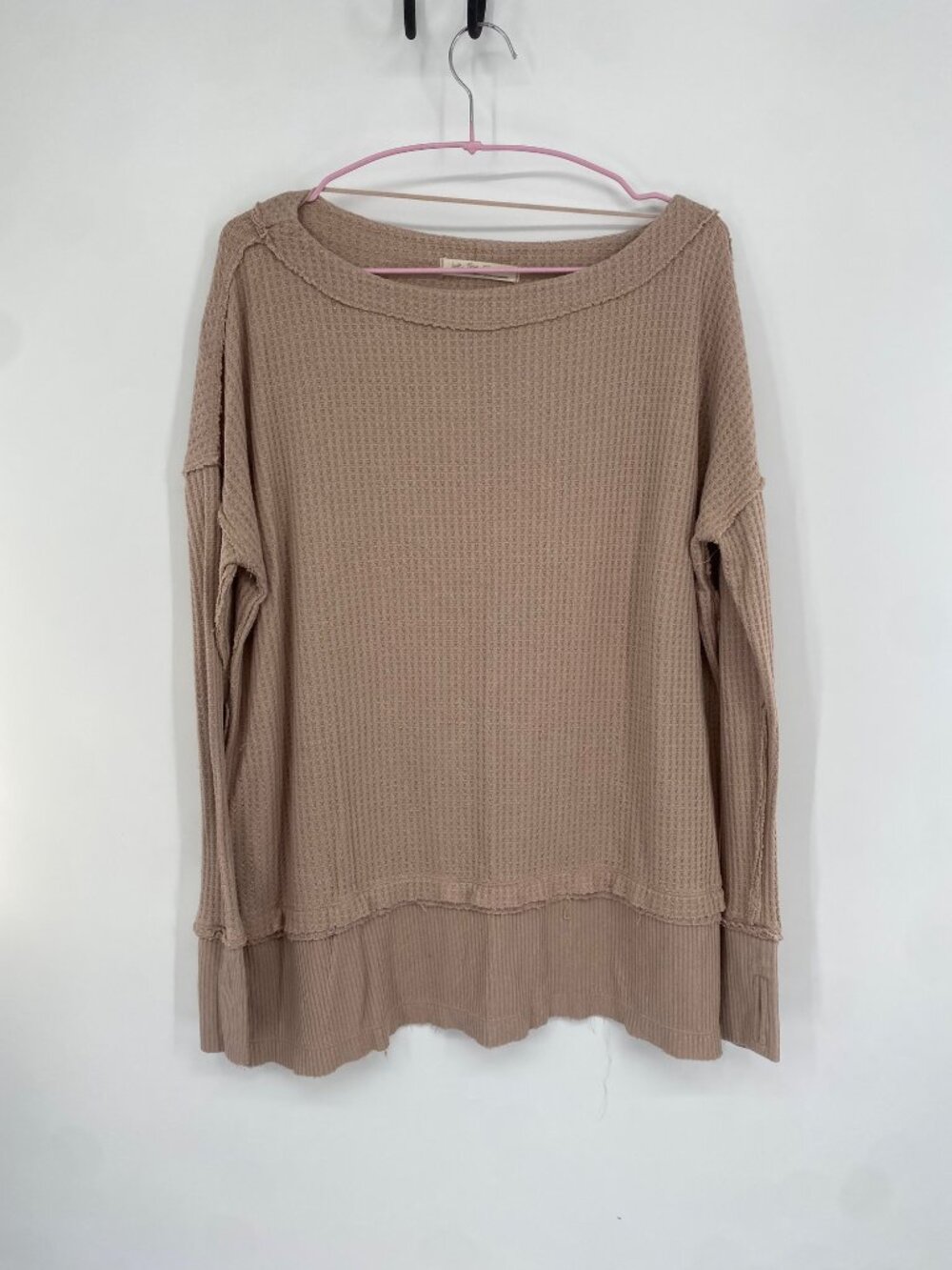 FREE People We The Free Waffle Knit Thermal Top in BEIGE size SMALL OVERSIZED